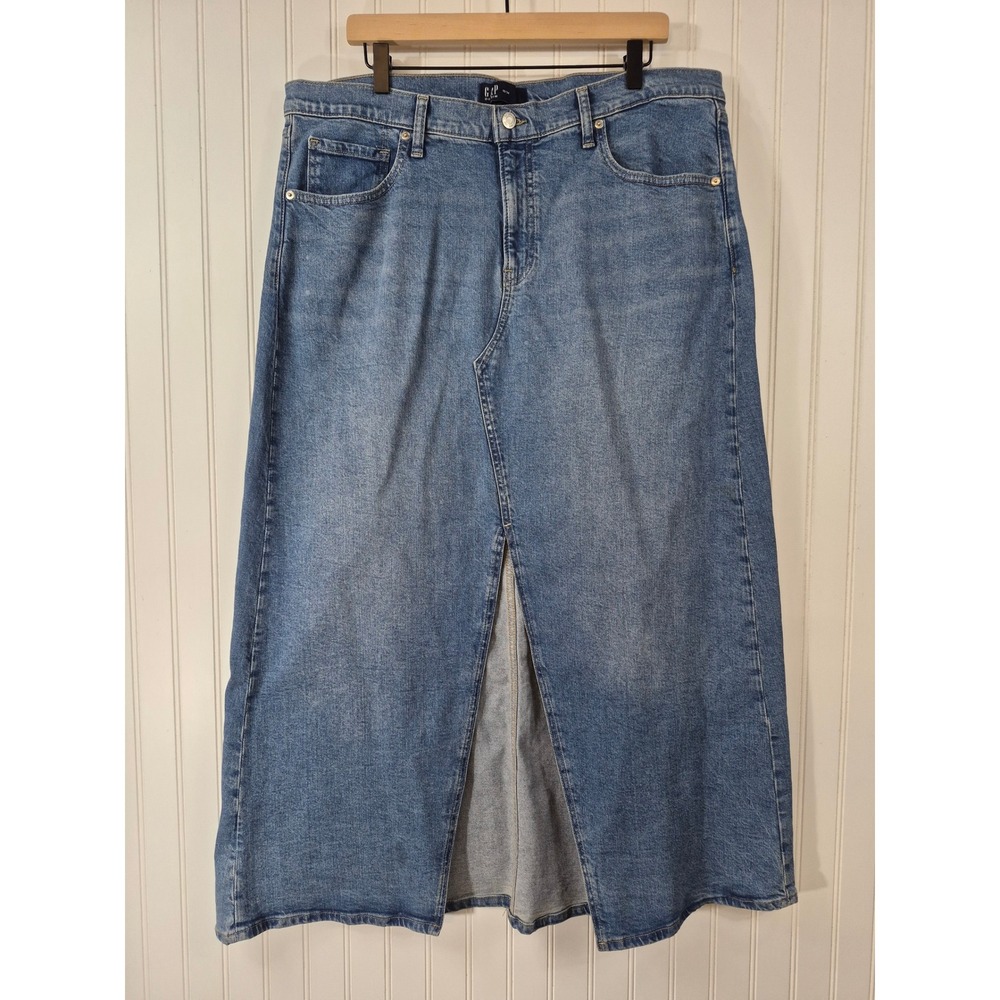Gap Denim Maxi Skirt 18/34 Medium Wash Front Slit A-Line Long Jean Skirt 40x38